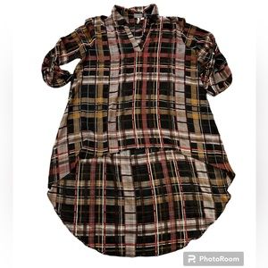 Cato Plaid Hi-Lo 3/4 Length Blouse Size XL